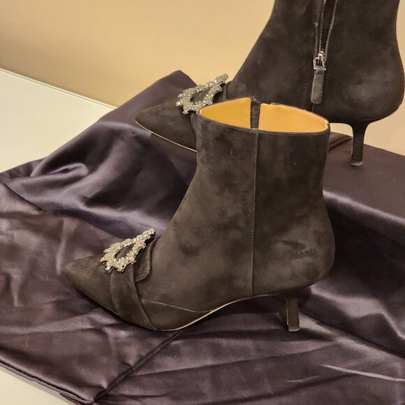 Brand New US 9 TORY BURCH Black Suede Bootie Crystal Buckle - Picture 9 of 15